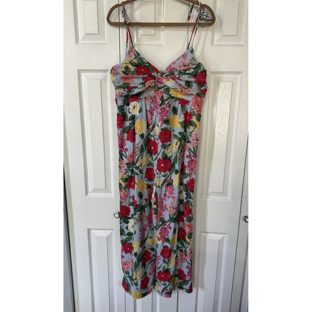Old Navy Jumpsuit  L Linen Blend Floral sleeveless Tie Wide Leg boho beach Airy - Picture 2 of 8